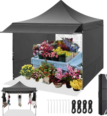 Image de Pavillon, matériau imperméable, réglable en hauteur, noir, 3x3m