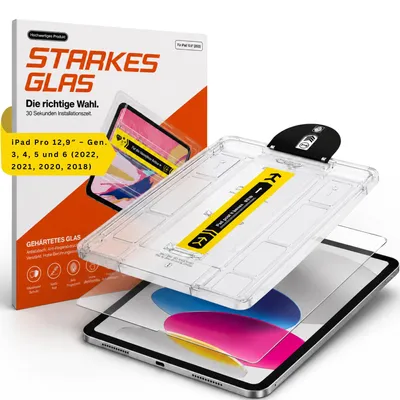 Produktbild von iPad Panzerglas Schutzfolie mit Montagehilfe – Tempered Glass, blasenarme Installation, kratzfester Displayschutz