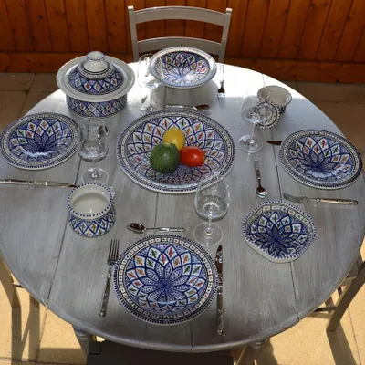 Image de Service à couscous assiettes Tebsi Bakir bleu - 6 pers