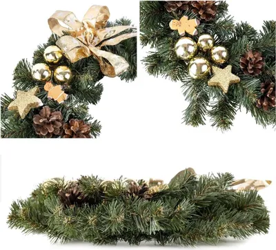 Immagine prodotto di Creative Home Ghirlanda Natalizia Artificiale Avvento Colore Oro | Ghirlanda Rotonda Natalizia ∅35 cm | Ghirlanda Natalizia per Porta, Camino