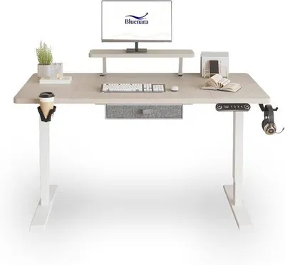 Productafbeelding van Elektrisch in hoogte verstelbaar bureau met LED-display en monitorstandaard - 140 x 76 cm
