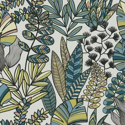 Zdjęcie produktu dla Profhome 390951-GU Tapeta retro Floral matowa biała czarna niebieska oliwkowo-zielona 5,33 m2