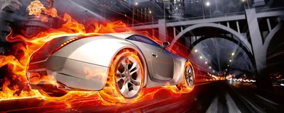 Produktbild von Fototapete - Car in Flames 375x150cm - Vliestapete