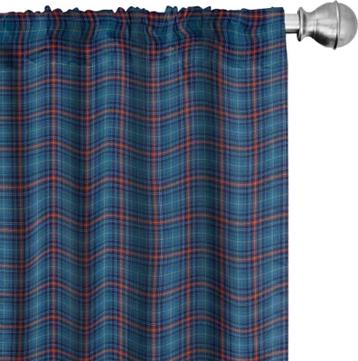 Produktbild von ABAKUHAUS Kariert Vorhänge, Gardinen, Kulturelles Muster mit dünnen Linien Irisches traditionelles Design in den blauen Farben, 2 Stück 75 x 225 cm, Blau
