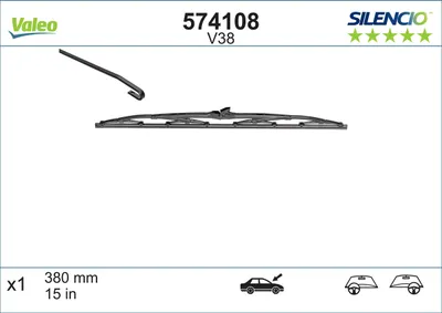 Obrázok produktu pre zd. stěrač VALEO SILENCIO V38 (1 ks) (380 mm) 574108