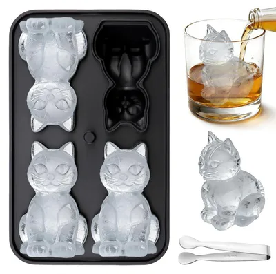 Immagine prodotto di Stampo in silicone a forma di gatto per cubetti di ghiaccio, con coperchio, riutilizzabile, per cocktail e altro