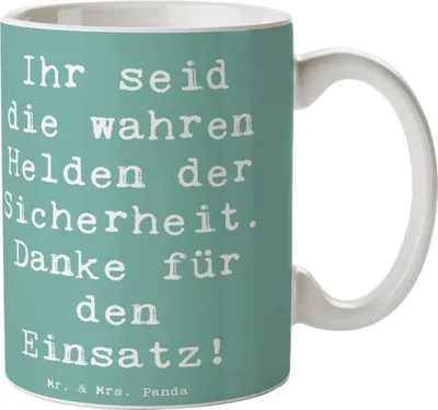 Produktbild von Mr. & Mrs. Panda Kaffeebecher Spruch Sicherheitsdienst Helden - Meeresbrise - Geschenk, Becher, Hingabe, haferl, Kaffeetasse, Heldentum, Anerkennung, Danke sagen, Mut