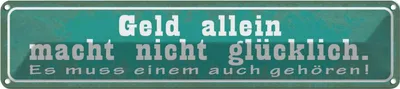 Image de vianmo Plaque en tôle 10x46 cm Geld macht nicht glücklich
