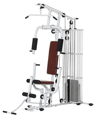 Produktbild von Kraftstation Fitnessstation Multifunktion Krafttraining, Multistation mit Latzug, Butterflystange, 45 kg Gewichten, Beincurler, Trainingsstation für Zuhause, Weiß, 150 x 110 x 210 cm
