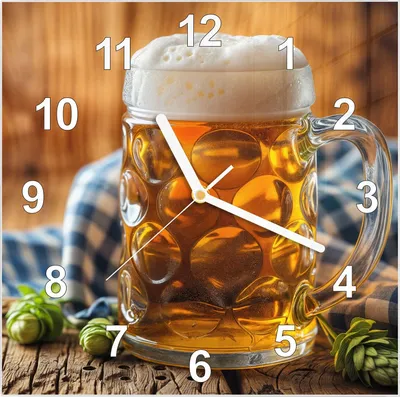 Produktbild von Wanduhr aus Glas mit Motiv Bierglas- 30 x 30 cm - inkl. Aufhängesystem