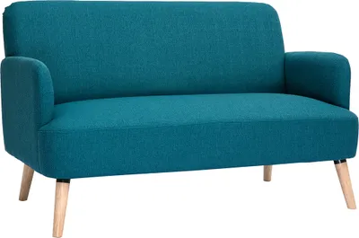 Produktbild von Miliboo - Skandinavisches 2-Sitzer-Sofa aus entenblauem Stoff und hellem Holz ISKO