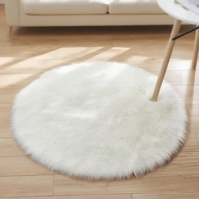 Productafbeelding van Ronde vloerkleed van kunstbont, zacht, diameter 90 cm, geschikt voor de woonkamer