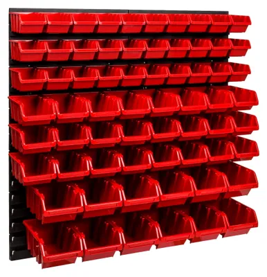 Produktbild von Lagersystem 780 x 772 mm Stapelboxen Wandregal Sichtlagerkästen 66 Boxen Rot