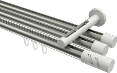 Produktbild von Interdeco Innenlaufstange / Gardinenstange mit Innenlauf Edelstahl-Optik / Weiß, Typ Siteno Zoena (Glitzerzylinder), 20 mm Ø 3-läufig, 120 cm