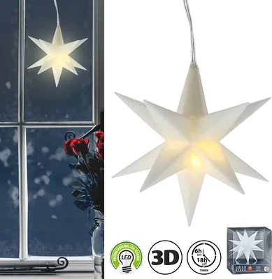 Obrázok produktu pre Svetelná hviezda 3D biela Ø11cm na zavesenie Funkcia časovača Poinsettia Vianočné osvetlenie Hviezda s hrotmi