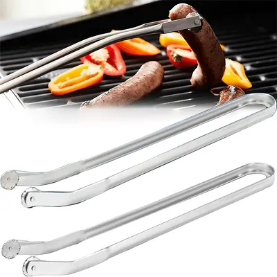 Produktbild von 2 Stück Grillzange zum Wenden von Würstchen, Küchenzange aus Edelstahl mit 38 cm langem Griff, verdickt für die Campingküche