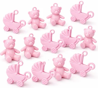 Produktbild von 20 Streuteile Bär Kinderwagen Acryl 4 cm Tischdeko Taufe Geburt blau oder rosa rosa