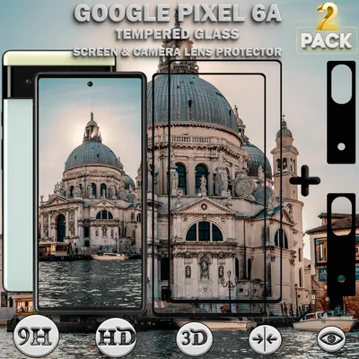 Produktbild von 2-Pack Google Pixel 6A Displayschutzfolie & 2-Pack Kameraschutz - Gehärtetes Glas 9H - Super Qualität 3D