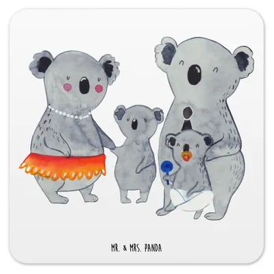 Produktbild von Mr. & Mrs. Panda Untersetzer für Gläser Koala Familie 15er Set - Weiß - Geschenk, Koalas, Coaster, Muttertag, Kinder, Tischuntersetzer, Family, Glas-Untersetzer