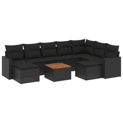 Produktbild von vidaXL 10-tlg. Garten-Sofagarnitur mit Kissen Schwarz Poly Rattan