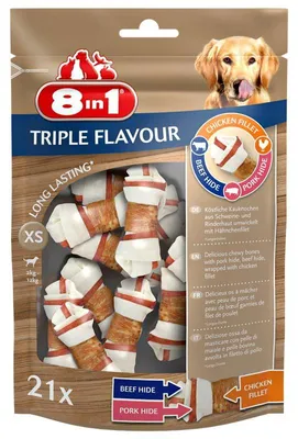 Productafbeelding van 8-in-1 Drievoudige Smaak Hondenkoekjes XS, 21 stuks