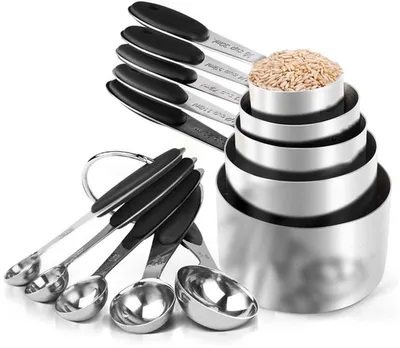 Imagen del producto de Go Go Gadget – Cuchara medidora y vasos medidores – Set de 10 piezas – Acero inoxidable – Utensilios de cocina – Reutilizable