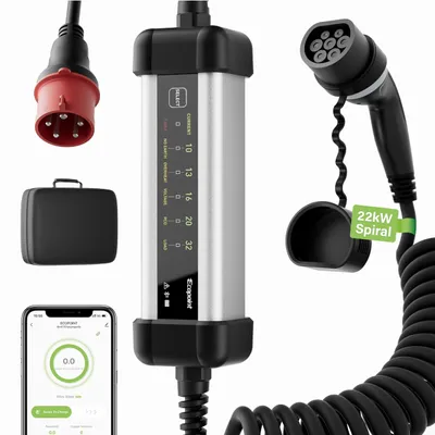 Imagen del producto de Estación de carga móvil de 22 kW - 32 amperios - cable de 5 metros - carcasa de aluminio - cargador tipo 2