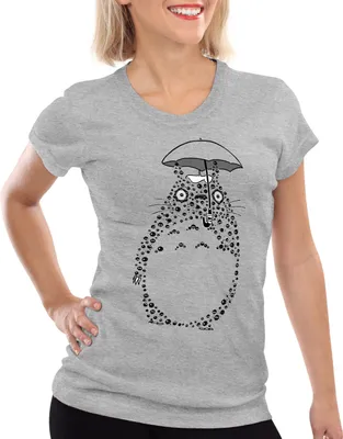 Produktbild von style3 Totoro Russmännchen Damen T-Shirt neko mein nachbar anime tonari no, Farbe:Grau meliert, Größe:XL