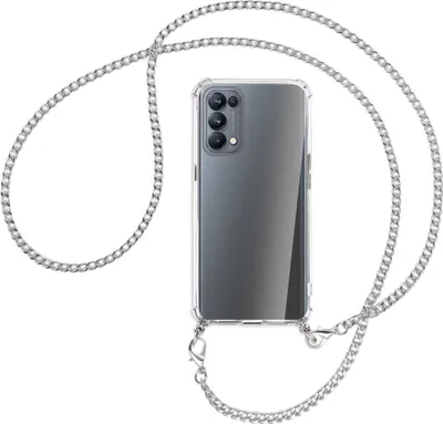 Produktbild von Handykette Backcover-Schutzhülle mit Band (Metall silberfarben) für Oppo Reno5 Pro 5G - silberfarbene Kette