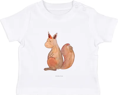 Produktbild von Mr. & Mrs. Panda Babyshirt Einhorn Glauben 12. - 18. Monat - Weiß - Geschenk, , T-Shirt, Unicorn, Einhörnchen, Eichhörnchen, Baumwolle Baby Shirt, Einhörner, Eichhorn