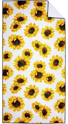 Zdjęcie produktu dla Ręcznik plażowy z mikrofibry, 90x180 cm, szybko schnący, odporny na piasek, z kieszonką, motyw słoneczników