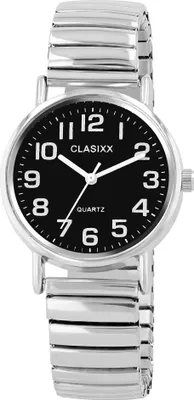 Produktbild von Damenuhr mit flexiblem Zugband, rundem Gehäuse, 31 mm Ø, arabischen Ziffern, spritzwassergeschützt