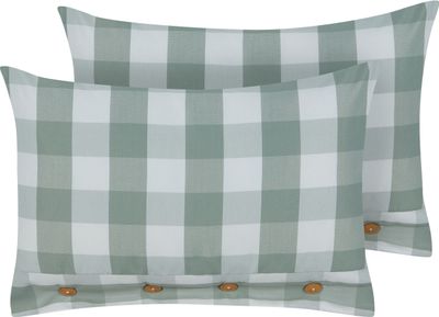 BELIANI Komplet 2 poduszek miętowy 40 x 60 cm w kratę z guzikami w stylu cottage jasiek