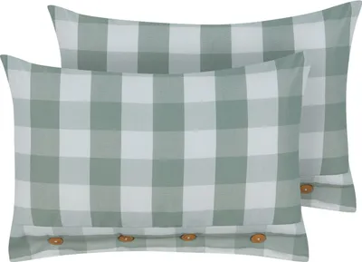 Obrázok produktu pre BELIANI Sada 2 dekoratívnych vankúšov mätová zelená tkanina 40 x 60 cm károvaný vzor štýl chaty textil doplnky