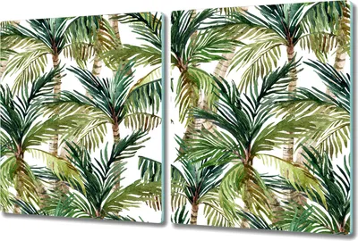 Produktbild von Glas Schneidebrett Herdabdeckplatten Schneideplatten - 2x 40x52 cm - Aquarell Palmen