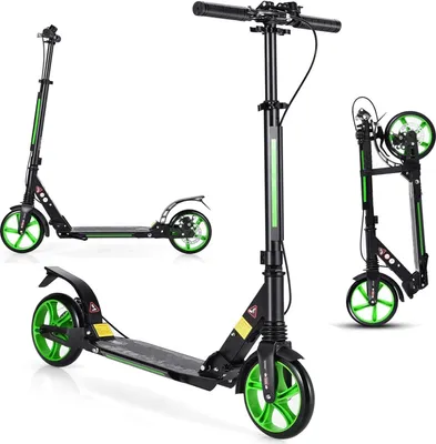Obrázek produktu pro KOMFOTTEU Skládací koloběžka se 2 koly a brzdou, se 3 nastavitelnými výškami, skateboard, nosnost až 100 kg, pro děti od 8 let a dospělé
