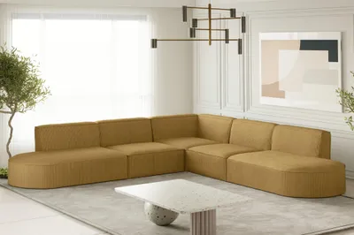 Produktbild von Ecksofa Designersofa PALMA in Stoff Scala Senfgelb Seite Universal
