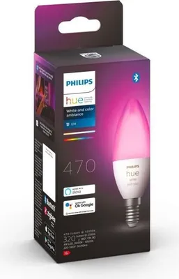 Produktbild von Smarte LED Lampe, Philips Hue White & Color Ambiance Flamme E14, 5.5W (60W Äquivalent), Bluetooth, Alexa Kompatibel, 25000 Stunden Lebensdauer