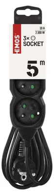 Prodlužovací kabel 5 m / 3 zásuvky / černý / PVC / 1 mm2