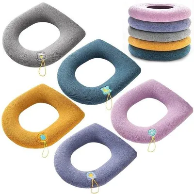 Immagine prodotto di Coprisedili per WC Ibenzoa® in cotone lavorato a maglia: extra caldo e confortevole, elastico e traspirante, set da 5 pezzi in diversi colori, adatto a sedili rotondi e quadrati
