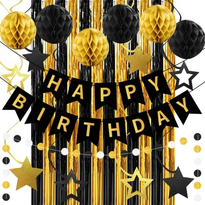 Geburtstagsdeko Schwarz Gold – Party-Set mit Fransen, Banner & Deko