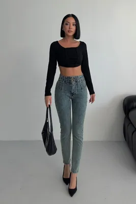 Produktbild von High Waist Skinny Jeans mit Ziernähten für Damen 30 Denim