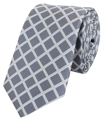 Produktbild von Fabio Farini - 1 Stück Herren Krawatten Grau - klassische Männer Schlipse in 6cm Breite Schmal (6cm), Grau Silber Kariert - Graphitgrau/Silver Mist