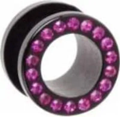 Produktbild von Ohr Flesh Acryl Tunnel Piercing Schwarz Screw On Mit Pink Kristallen VTFTBKJ.FU.4mm