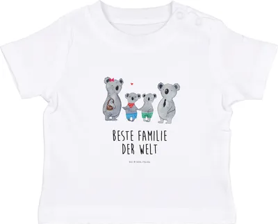 Produktbild von Mr. & Mrs. Panda  T-Shirt Koala Familie zwei 0. - 6. Monat - Weiß - Geschenk, Baumwolle Baby Shirt, Familienleben, Muttertag, Babyshirt, Koalabär, Kleinkind, Organic