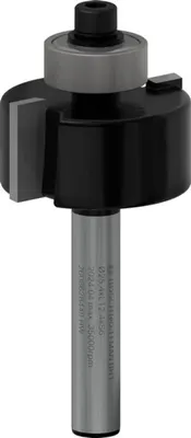 A router bit with a bearing on a white background.