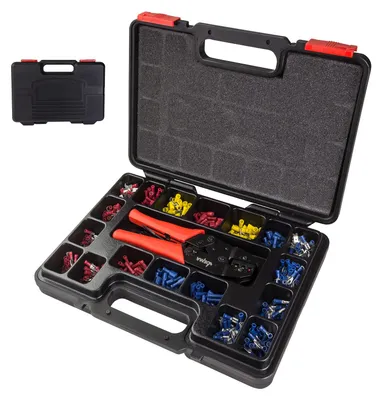 Crimp-Set Crimpzange Aderenhülsen Presszange Kabelschuhe Flachstecker Hülsen Isolierband Crimpzangen Aderendhülsen Zange Kabelverbinder Isolierte Quetschverbinder 924473 40449 4031765404495