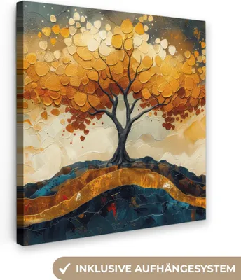 Obrázek produktu pro OneMillionCanvasses® - Plátno - Strom - Příroda - Zlatá - Moderní, nástěnná malba, nástěnné dekorace obrazy obývací pokoj, 90x90cm