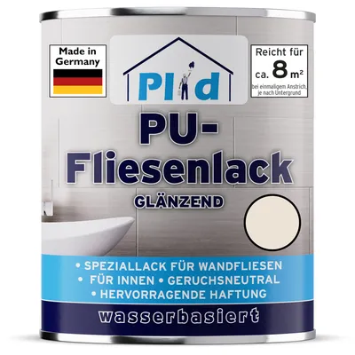 Produktbild von Plid Fliesenlack 0,75L Crème Weiß glänzend für ca. 8m² – Fliesenfarbe & Fliesenlack für Küche & Bad, strapazierfähig, feuchtigkeitsbeständig & leicht