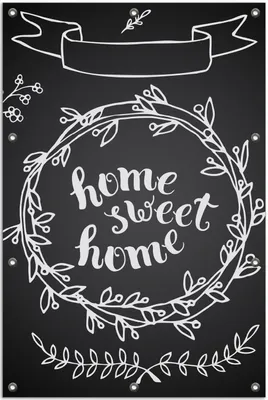 Produktbild von Wallario Outdoor-Poster für Garten oder Balkon, Motiv Home sweet Home  Weiß auf Schwarz, in ca. 80 x 120 cm